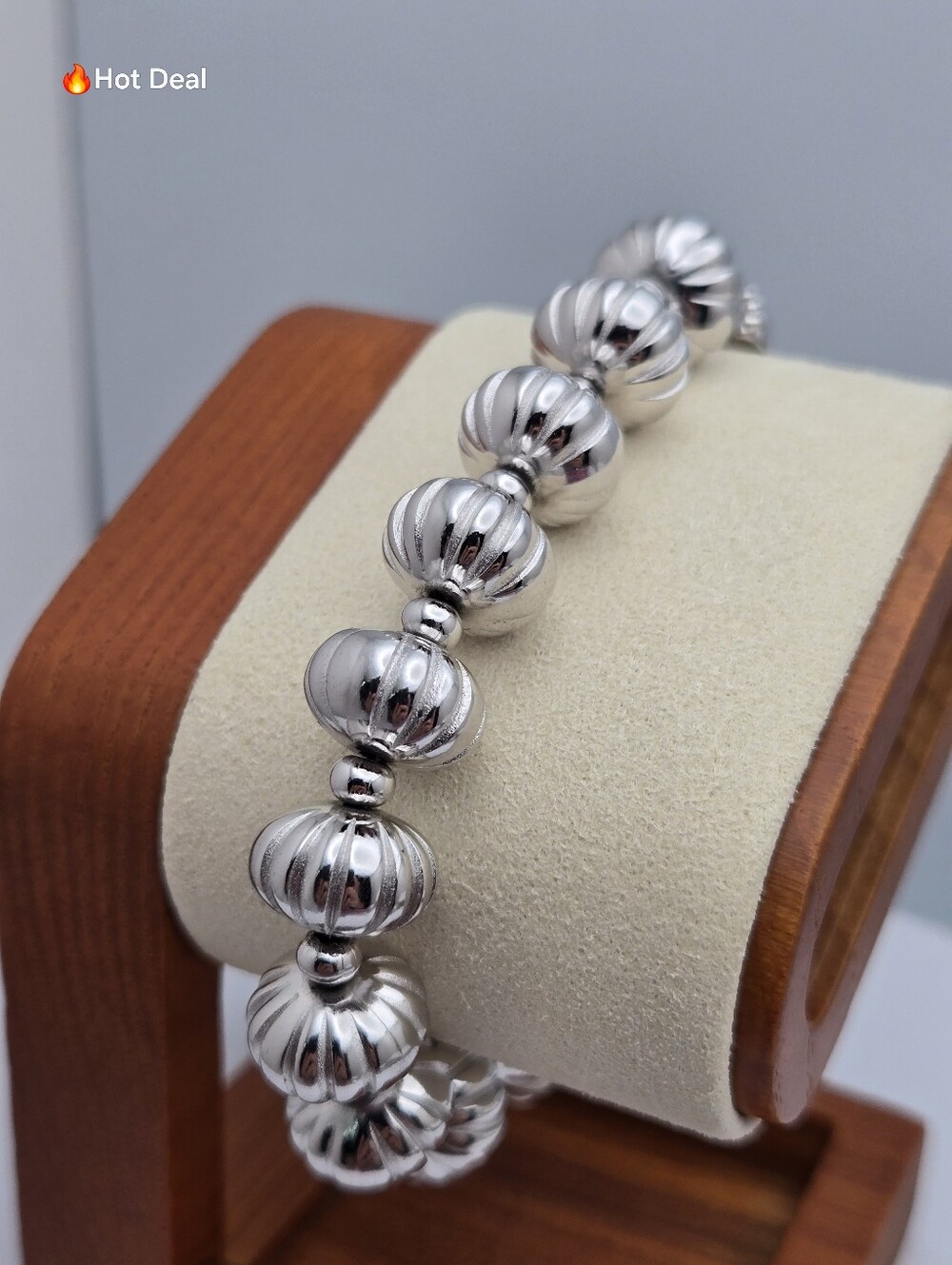 Vintage Monet Puffy Silver Tone Ribbed Bracelet 7.5"